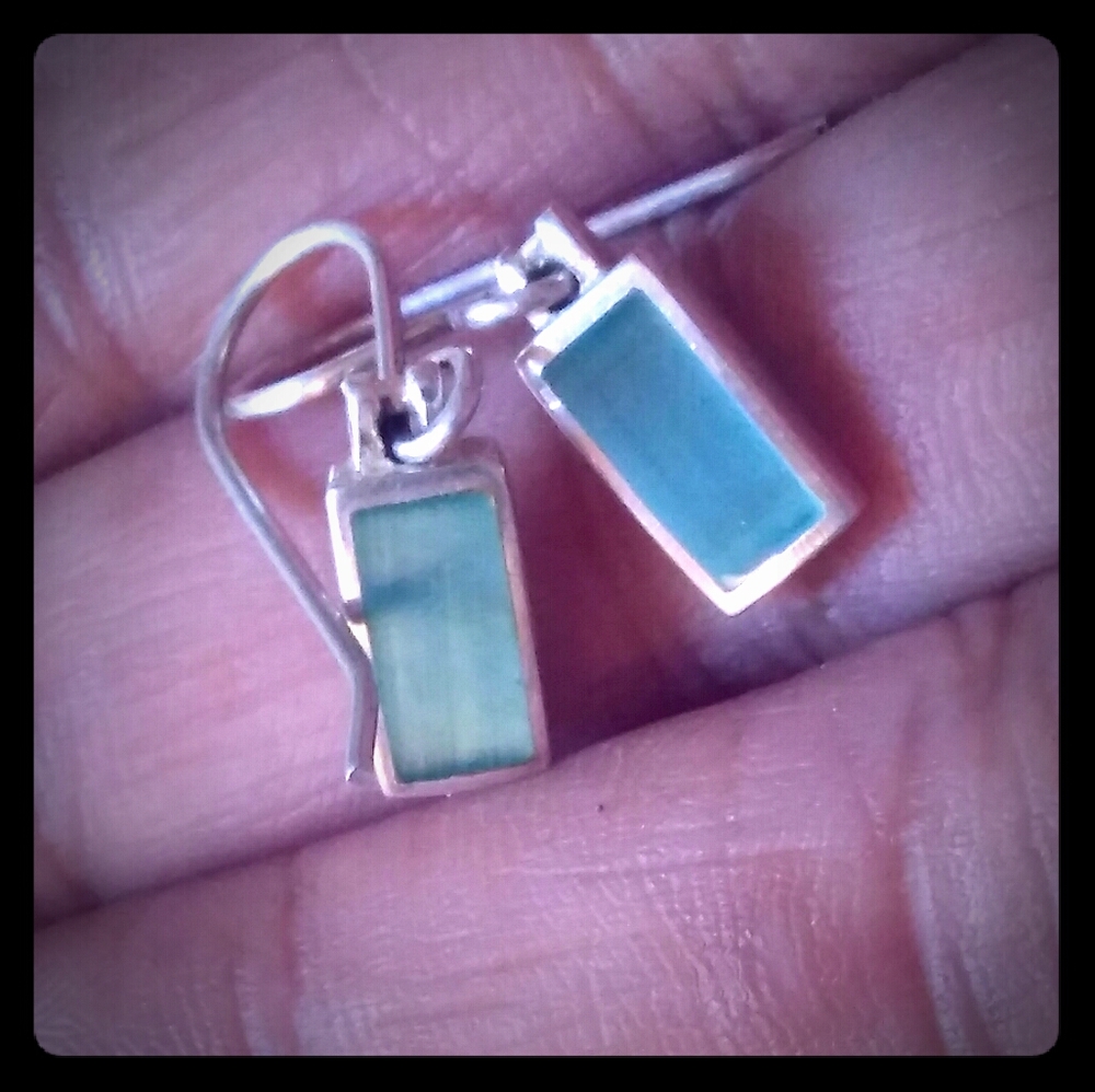 Vintage .925 Minimalist Rectangular Drop Earrings - image 2